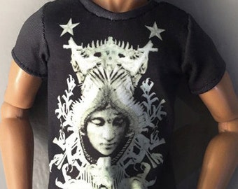 male t-shirt for Fashion Royalty FR and 1/6 action figure.look.Inspired by Givenchy