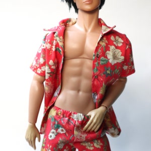 Miniature of Hawaii shirt pants Flower on Red for Fashion Royalty,Ken image 3