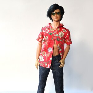 Miniature of Hawaii shirt pants Flower on Red for Fashion Royalty,Ken image 5