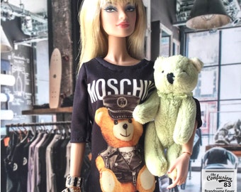 Mini Dress Inspried by Moschino,for Fashion doll 12 Inches, Fashion Royalty FR2 and another 1/6 scale doll.