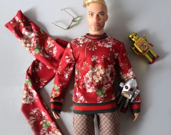 Flower Sweater + Short Pants + Scarf for  Fashion Royalty,Ken and 1/6 action figure