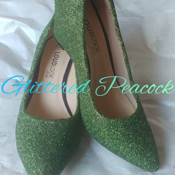 Olive Green hand glittered Mid Wedge Shoe ,prom , wedding, bridal, bridesmaid