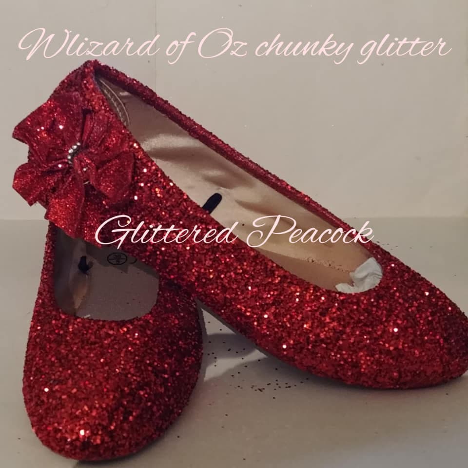 Red Rock Glitter Flats with Back Satin Bow - Bridal Shoes, Bridesmaids Shoes, Women Wedding Flats, Holiday Shoes