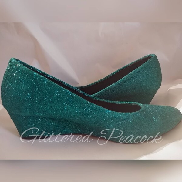 Teal glittered Low Wedge Shoe heel Standard fitting only(BACK IN STOCK)