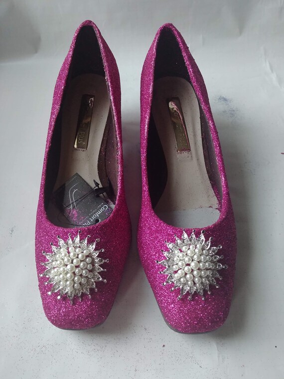 Pink glitter block heels sale