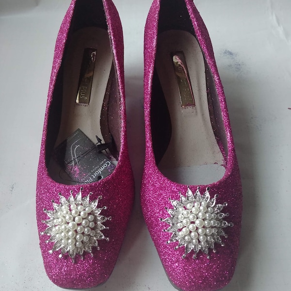 Block heel in Fuchsia Pink Glitter .Custom made in your choice of glitter.