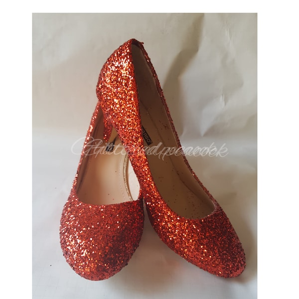 Dorothy" Ruby Red chunky glitter Pointed or Round Toe Kitten Heel ,prom , wedding, bridal, bridesmaid