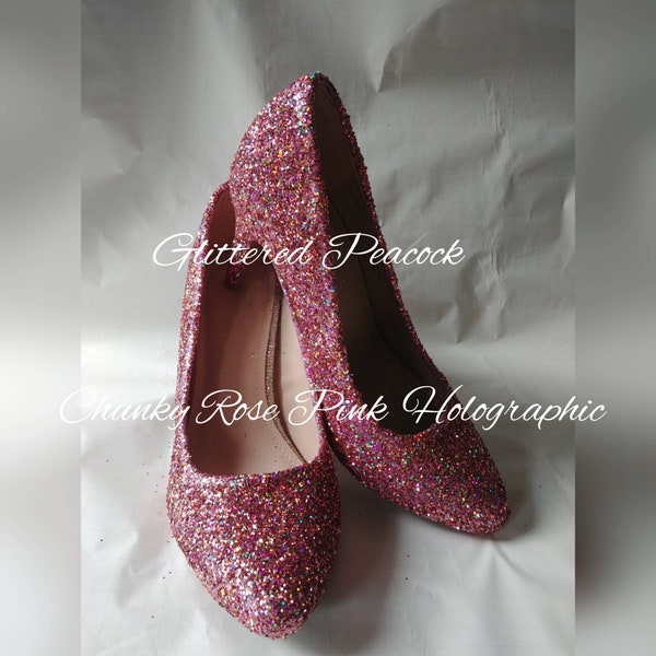 Pink chunky Rose Gold glittered Shoes ,prom , wedding, bridal, bridesmaid. Wider fit also available