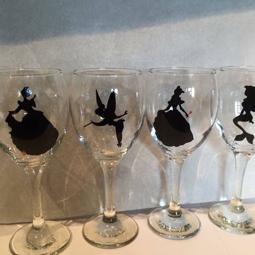 Hand Painted Disney Princess Wine Glass Set Etsy