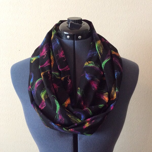 Feather Infinity Scarf / Rainbow Feathers / Rainbow Pride / Feathers / Pink / Purple / Orange / Yellow / Green / Blue / Scarf / Trendy