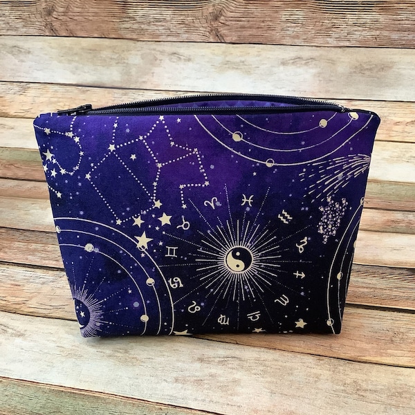 Astrology Cosmetic Bag / Makeup Bag / Zipper Bag / Travel Bag / Zipper Pouch / Bag / Pouch / Galaxy / Constellation / Zodiac / Gift / Moon