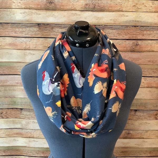 Chicken Infinity Scarf / Animal Print / Scarf / Roster / Chick / Feather / Gift / Veterinarian / Cute / Flannel / Eggs / Farm Girl / Blue