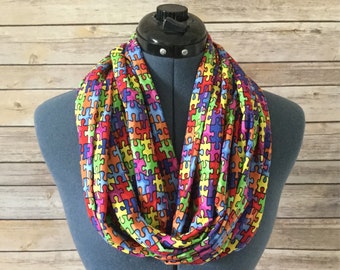 Autism Awareness Infinity Scarf / Autism Awareness / Puzzle Pieces / Scarf / Multicolored Scarf / Infinity Scarf / Autism / Teacher