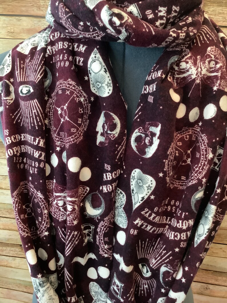 Ouija Board Infinity Scarf / Skull / All Seeing Eye / Scarf / Infinity Scarf / Scary / Moon Phases / Goth / Bat / Astrology / Zodiac / Stars image 6