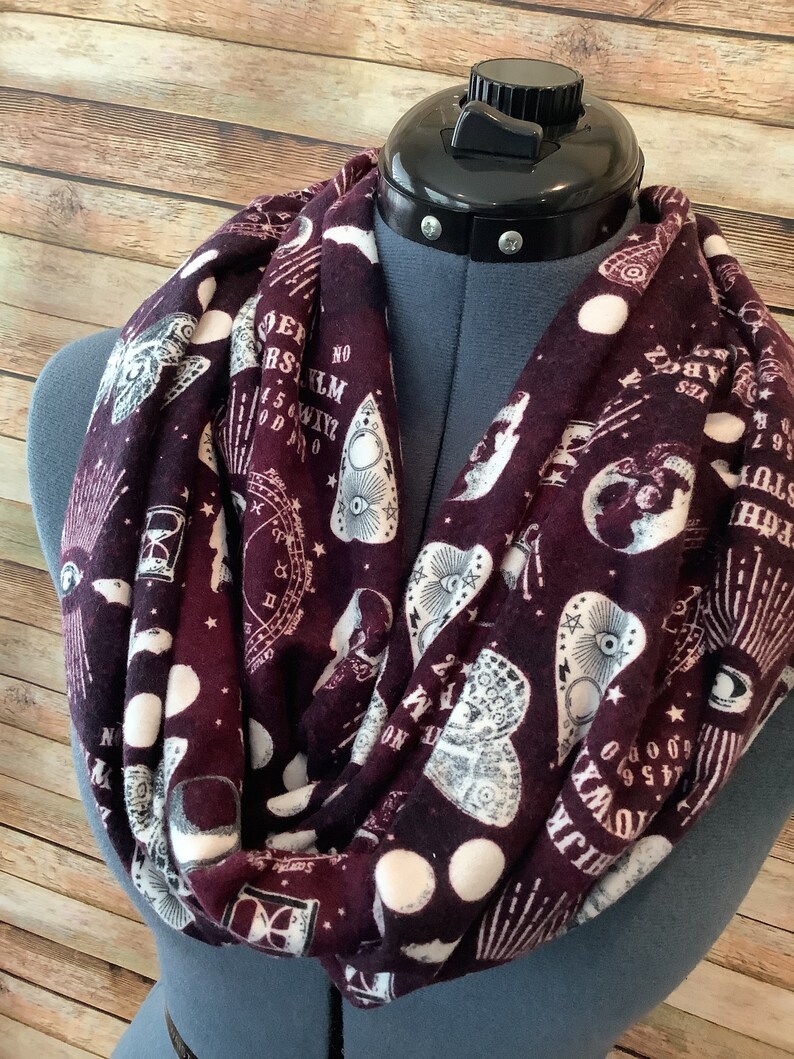 Ouija Board Infinity Scarf / Skull / All Seeing Eye / Scarf / Infinity Scarf / Scary / Moon Phases / Goth / Bat / Astrology / Zodiac / Stars image 2