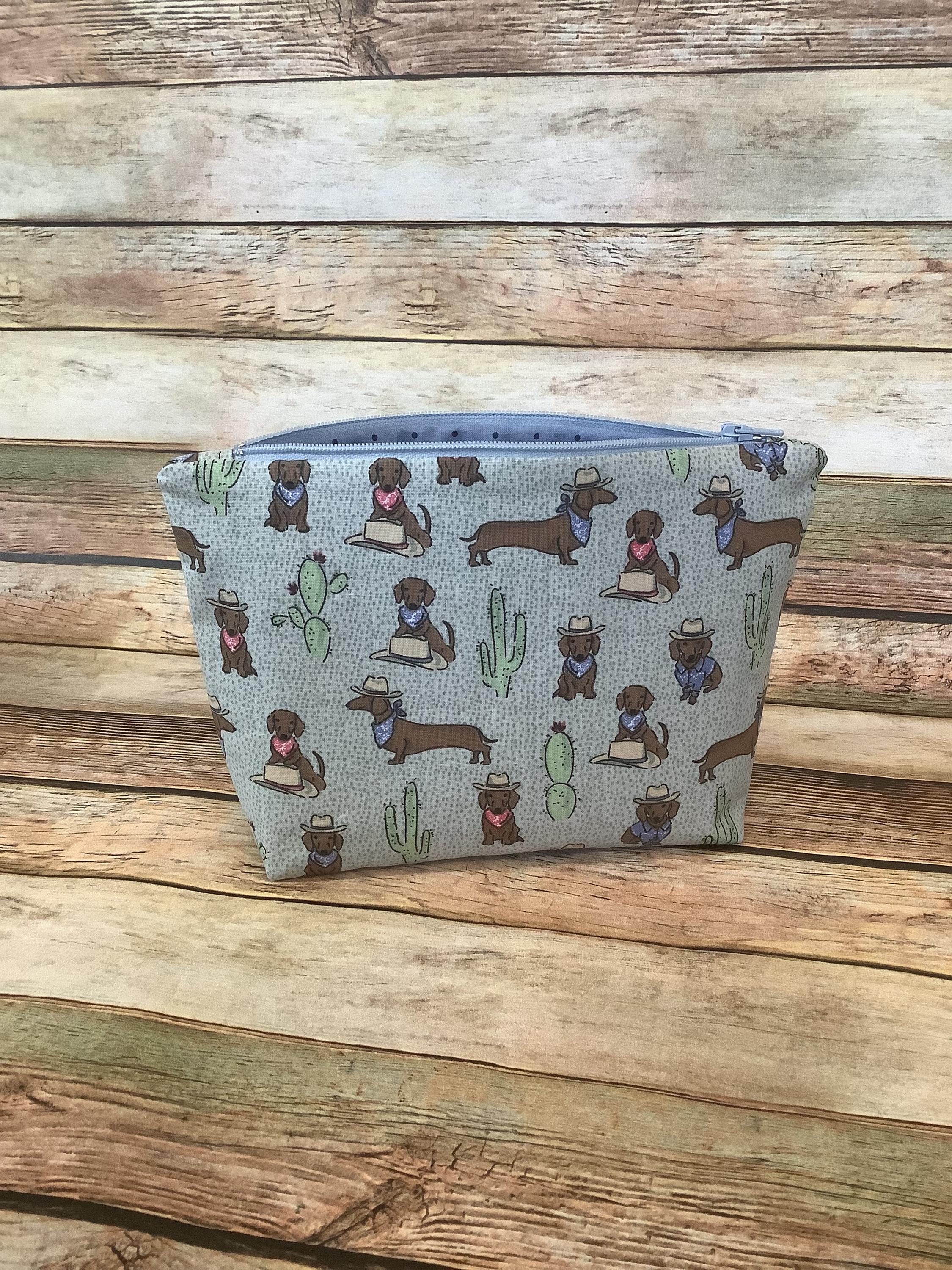 Cowboy Dachshund Cosmetic Bag / Cactus /  Makeup Bag / Zipper Bag / Travel Bag / Zipper Pouch / Bag / Pencil Case / Cowgirl / Wiener Dog