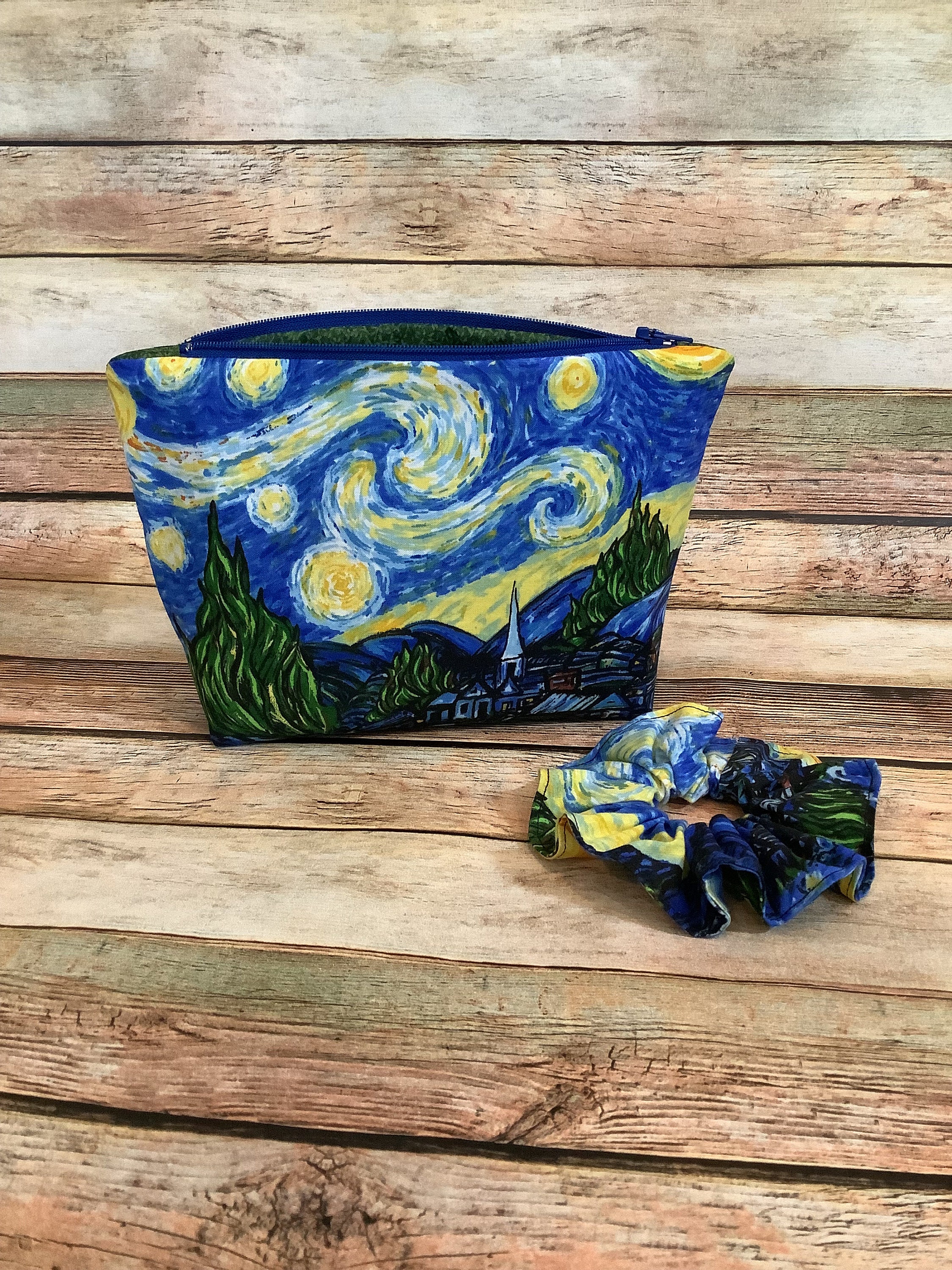Starry Night embroidered appliquéd canvas clutch
