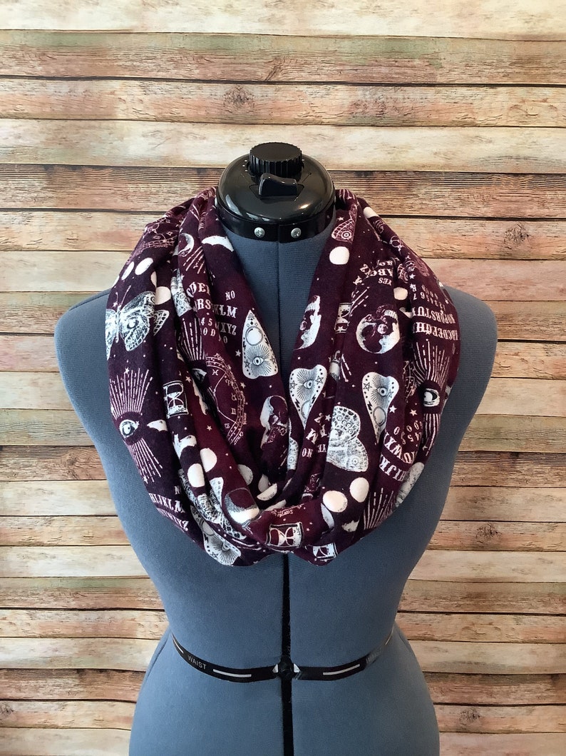 Ouija Board Infinity Scarf / Skull / All Seeing Eye / Scarf / Infinity Scarf / Scary / Moon Phases / Goth / Bat / Astrology / Zodiac / Stars image 1