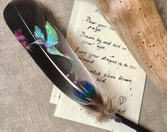 Dip pen, Calligraphy Kit, Hummingbird, Animal Totem, Quill Pen, stationary kit, Ceremony tool, wildlife kingdom calligraphy kit