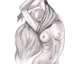 Body Nudity Girl Nude Pencil Drawing Erotic Woman Painting Etsy