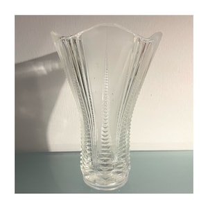 VTG Czech Boho clear glass Art Vase Rudolfova glassware Teplice (Teplitz)Design Vaclav Hanus -Hand pressed glass