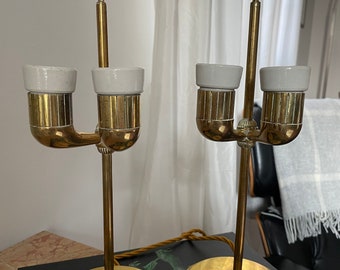 Rare pair of midcentury solid brass italian design table lamps