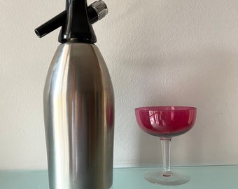 Seltz Siphon vintage design 70s Gimas patent, signed M10, stainless steel