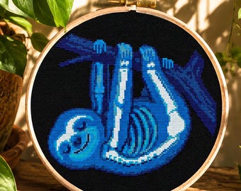 Funny x-ray cross stitch pattern, Cute sloth x-stitch, Spooky and Quirky X-Ray animal, Unique monochrome pattern, Digital Instant download