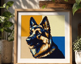 Dog cross stitch pattern, German Shepherd, pop art dog portrait, easy modern embroidery, animal x-stitch, Instant download PDF