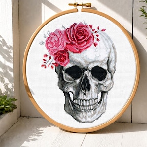 Skull cross stitch pattern PDF, Human Skeleton Embroidery Design, Gothic Anatomy Needlework, Medical x- Stitch, Digital Download Chart