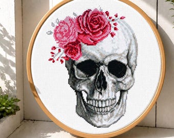 Skull cross stitch pattern PDF, Human Skeleton Embroidery Design, Gothic Anatomy Needlework, Medical x- Stitch, Digital Download Chart