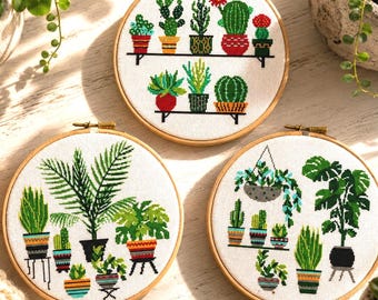 Cactus Cross Stitch Pattern: Potted Succulents Embroidery (Digital Download PDF)
