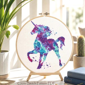 Unicorn Cross Stitch Pattern, Modern Fantasy Animal Embroidery Chart, Colorful horse PDF, Magical Nursery Wall Art, Digital download