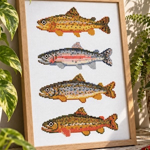 Trout Cross Stitch Pattern PDF | Rainbow Trout | Fish Cross Stitch | Lake Trout Embroidery Pattern