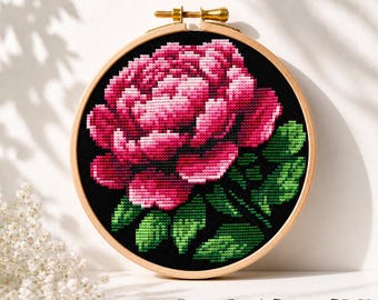 Mini Pfingstrose Kreuzstichmuster PDF | Pfingstrose Blume Stickmuster | Einfaches Blumenmuster für Anfänger | Sofort Download