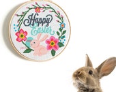 Easter wreath cross stitch Easter decor Easy Easter cross stitch pattern Easter Eggs Bunny Rabbit cross stitch PDF Flower cross stitch chart