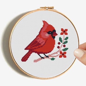 Northern Cardinal cross stitch pattern. Bird Mini cross stitch.