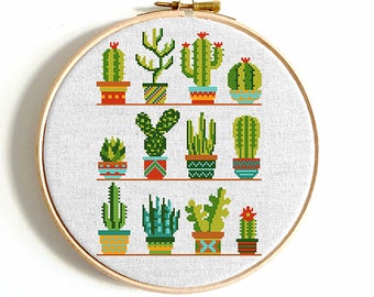 Mini Cactus cross stitch pattern Small Cacti cross stitch sampler Flowers modern cross stitch chart Funny Easy cross stitch Printable PDF