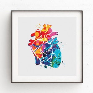 Modern cross stitch pattern Human Heart cross stitch Watercolor anatomical heart Counted cross stitch PDF Funny cross stitch Easy xstitch