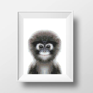 Monkey cross stitch pattern Baby monkey funny portrait Nursery room decor Little monkey Counted easy cross stitch PDF instant download