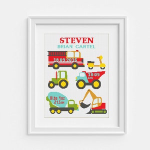 Birth announcement cross stitch pattern, Work machine counted cross stitch design, baby, kids nursery decor, easy to follow cross stitch PDF