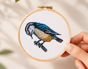 Nuthatch Cross Stitch Pattern PDF, Woodland Bird Design, Mini, Easy Counted Cross Stitch Chart, Instant Download