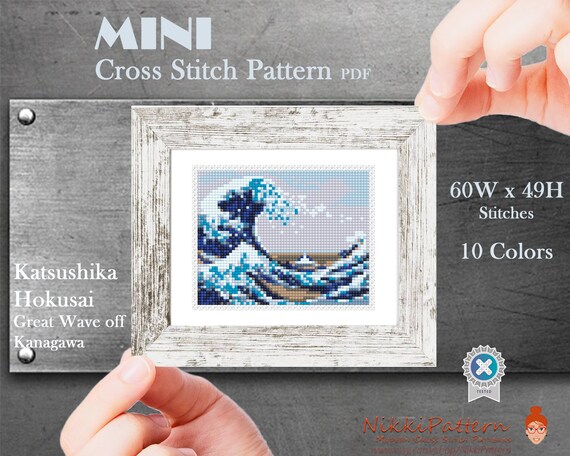 Great Wave off Kanagawa Mini cross stitch pattern by Hokusai Modern tiny art Famous art Tiny miniature painting Easy PDF