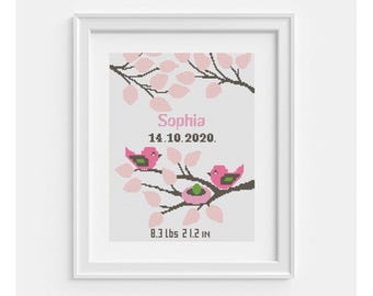 Modern Birth Announcement Cross Stitch Pattern, Girl Nursery Decor (PDF Pattern)