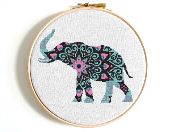 Elephant Cross Stitch Pattern Mandala Elephant Modern Cross Etsy