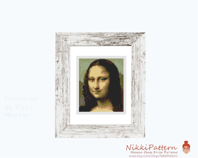 Mona Lisa Mini Cross Stitch Pattern | Leonardo da Vinci, Tiny Embroidery Design | Classic Art PDF Download | Small & Easy DIY Stitch image 3