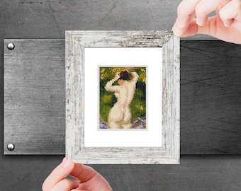Mini Kreuzstich Stickmuster PDF, Bader - von Pierre-Auguste Renoir - berühmtes Gemälde, kleine Stickerei, sofortiger Download