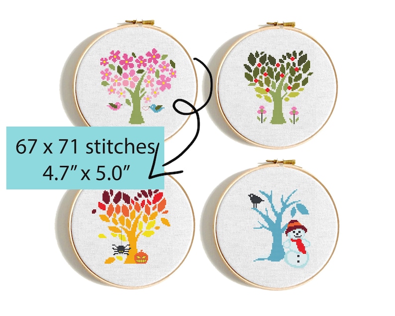 Four Seasons Tree Cross Stitch Pattern, Set of 4 (PDF Pattern) - Etsy