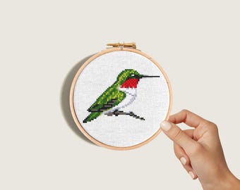 Hummingbird cross stitch pattern, Cute, mini bird embroidery, Watercolor bird cross stitch chart, Counted cross stitch, PDF Instant download