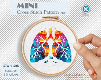 Lungs mini cross stitch pattern Human Anatomy cross stitch Tiny cross stitch Science cross stitch chart Beginner Funny cross stitch PDF